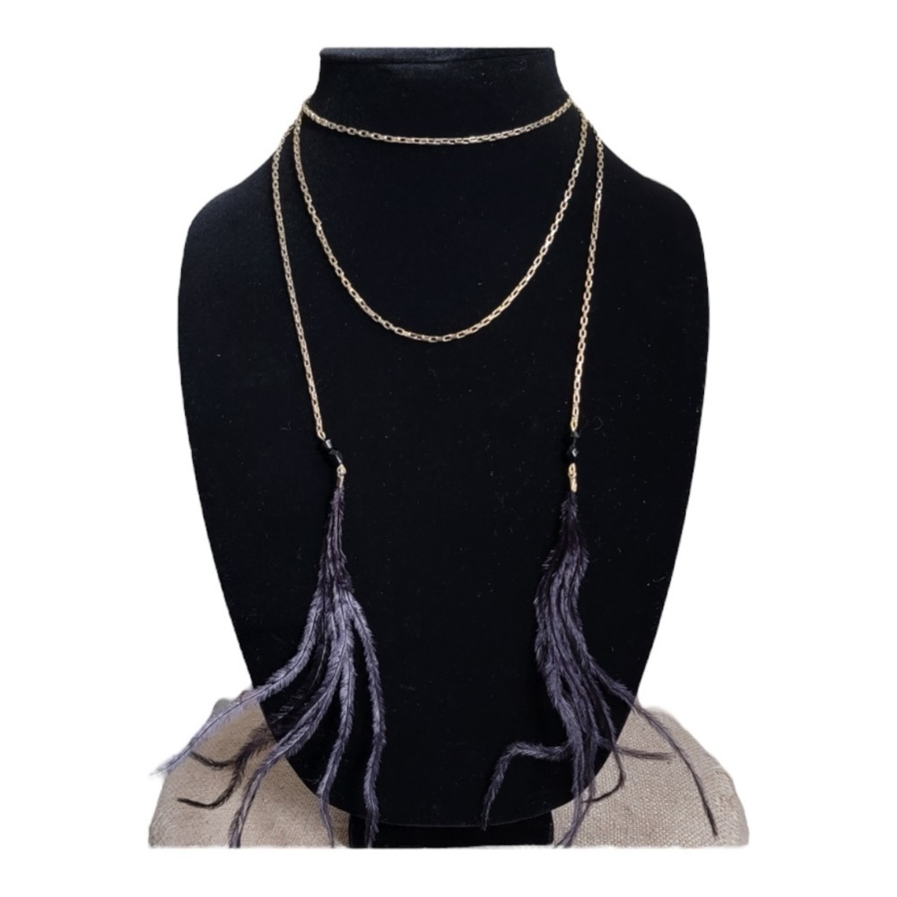 Revolve Gold Lariat Necklace with Ostrich Feathers NWT